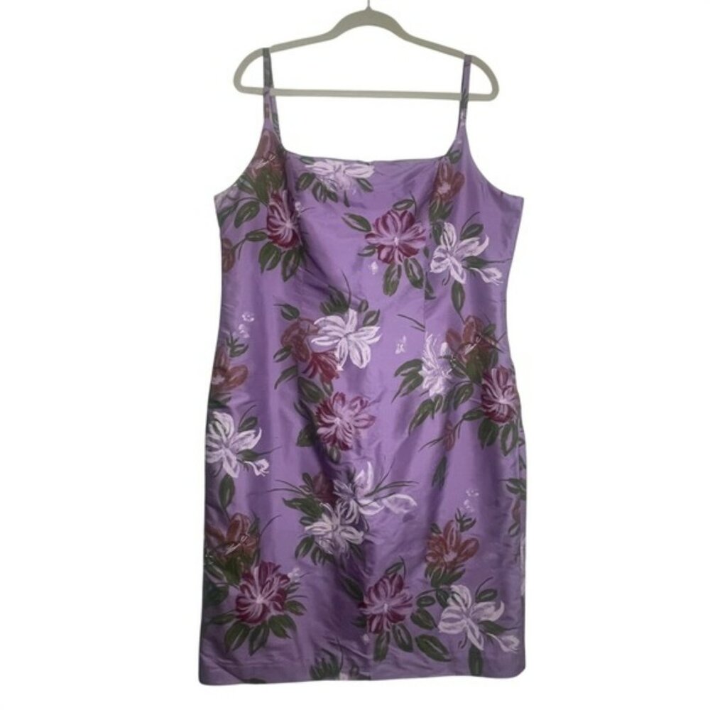 Mercer & Madison 16 Purple Floral 100% Silk Sheath Dress Womens Spaghetti Strap